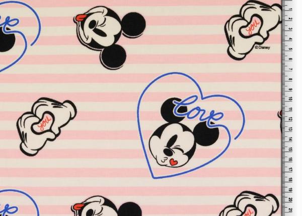 Jersey bedruckt - Micky Maus auf Rosa Streifen
